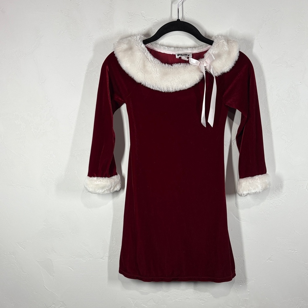 Philly Red Velvet Dress with White Fur Trim size. 7